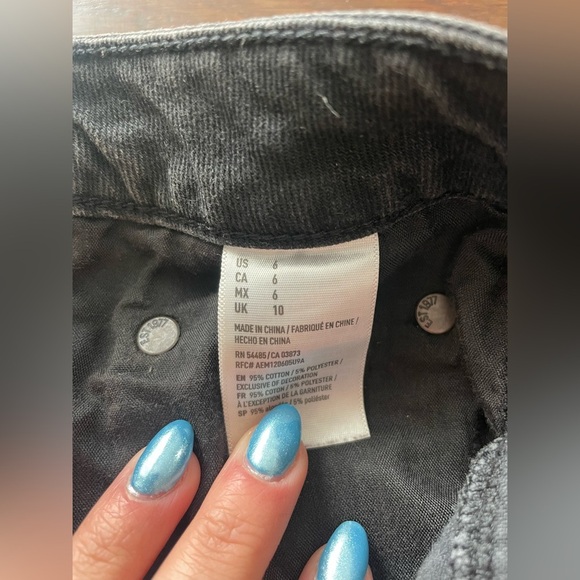 American Eagle Black Mini Jean Skirt Distressed Button-Fly - Picture 5 of 5